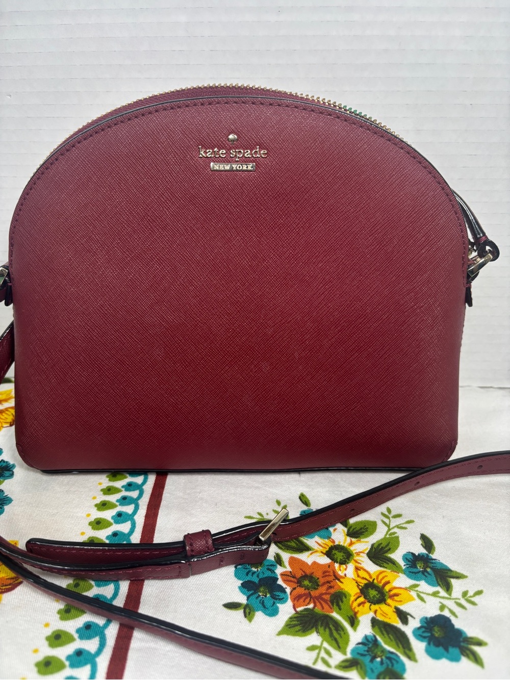 kate spade Burgundy Dome Crossbody with Gold Logo Petite Feminine Purse